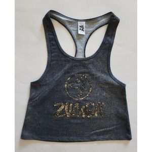 Zumba Denim Tank Top Z-Wear Insider Exclusive Sandblast Gold Crop Wmn Sz XS